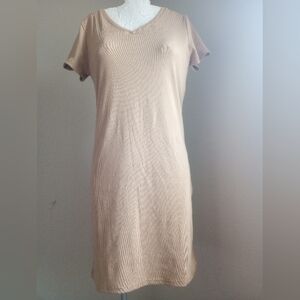 Essentials Beige Ribbed V-Neck Top